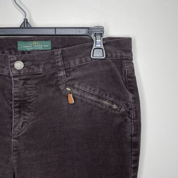 LAUREN Ralph Lauren Pants Womens 10 Brown Straight-Leg Corduroy Zip Pockets LRL - Picture 2 of 8